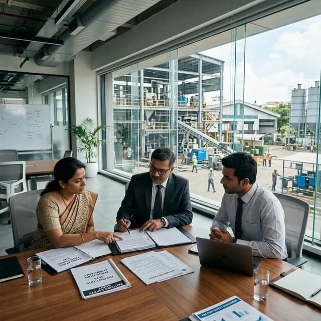 Indian industrial professionals reviewing CBAM compliance documentation