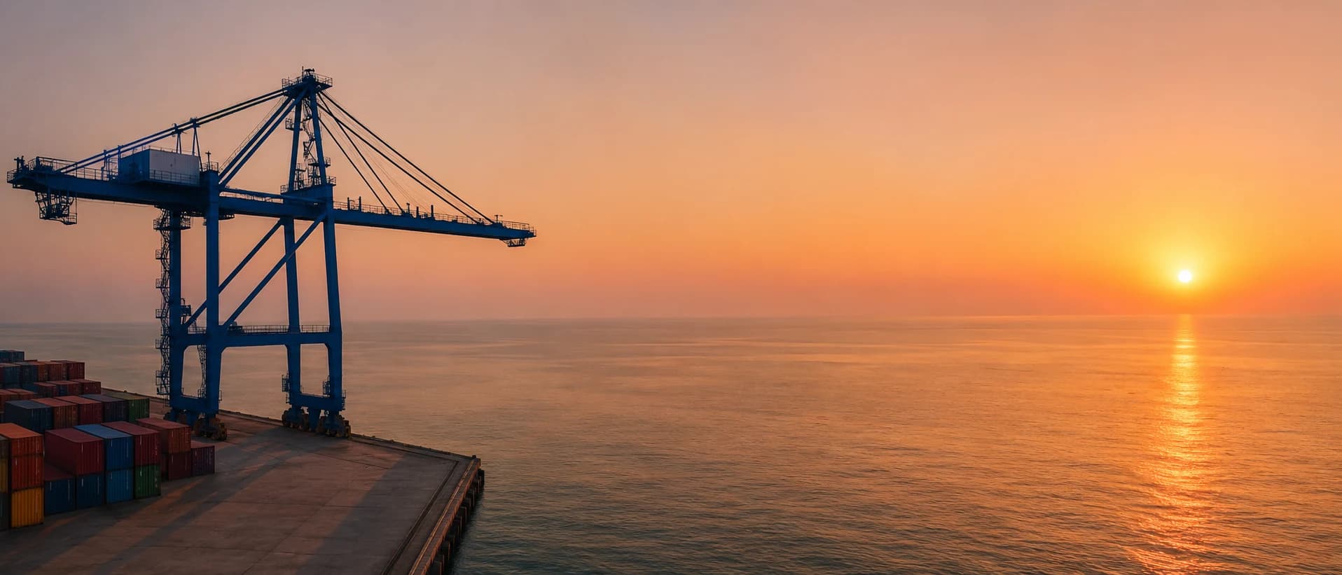 Indian container port at sunset